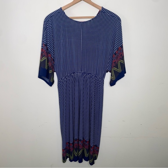 NWT East Adeline Plus Size 2x Stretch Navy Midi Pullover Boho Short Sleeve Dress - Picture 7 of 7